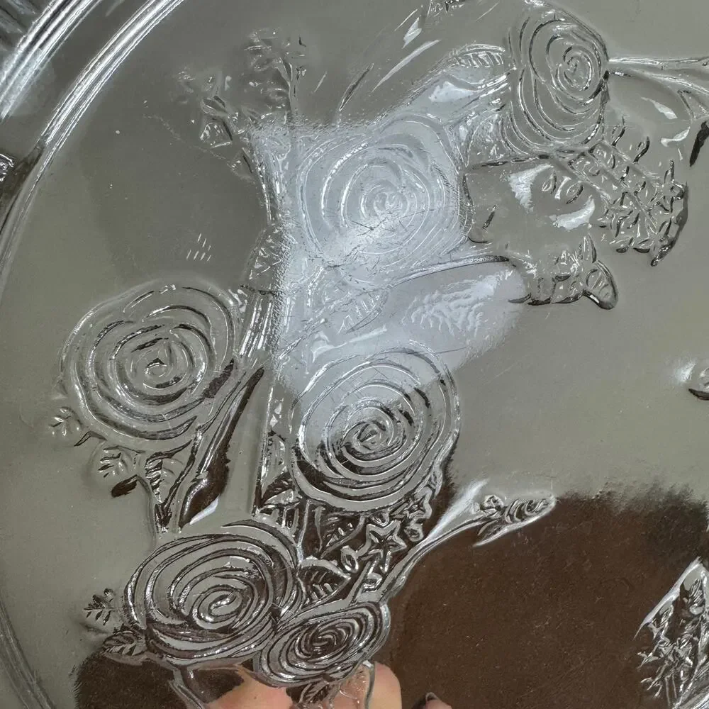 Federal Glass Vintage Pressed Glass Floral Rose Design Cake Dessert Footed Plate